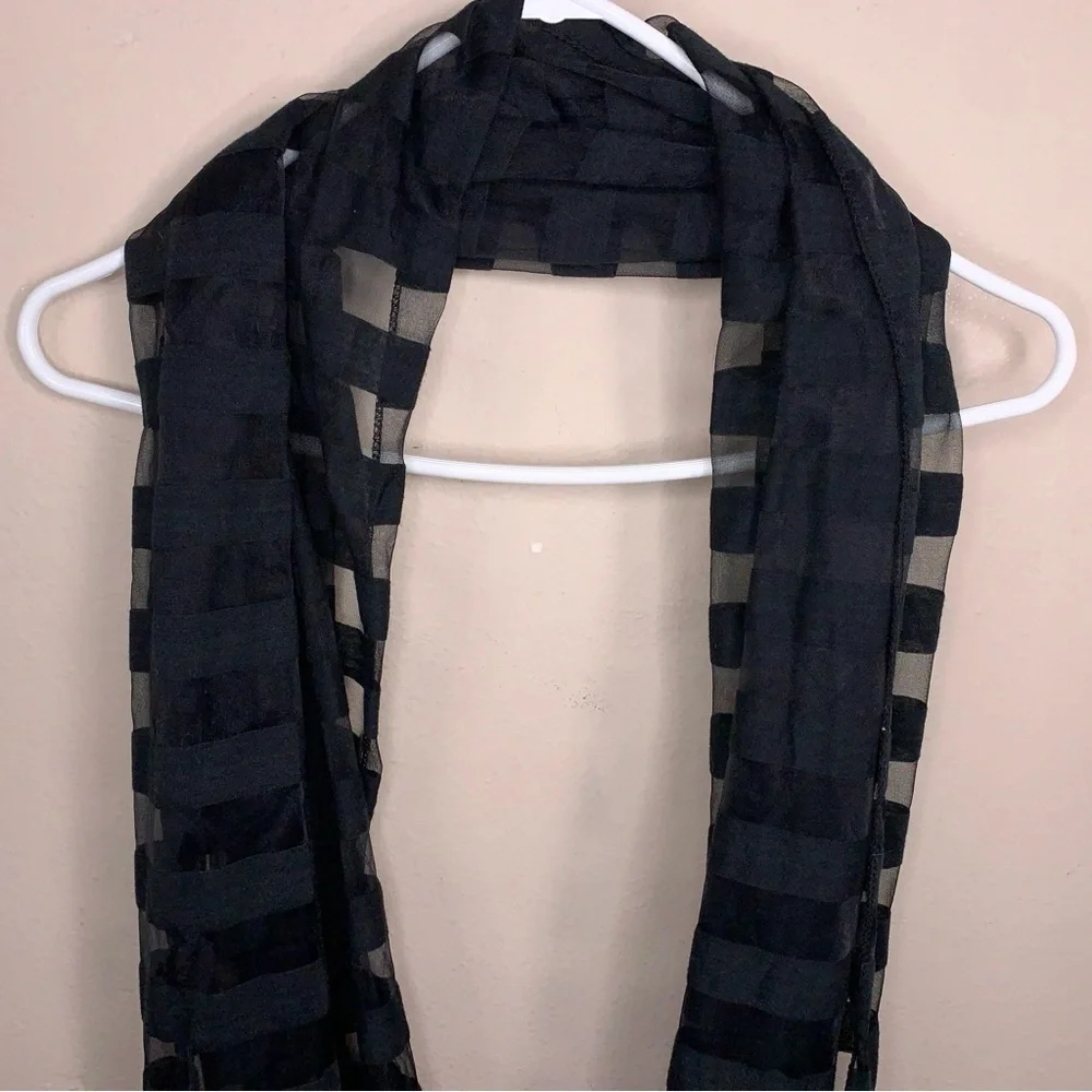 Black Striped Infinity Scarf Semi Sheer Lightweight Classic
